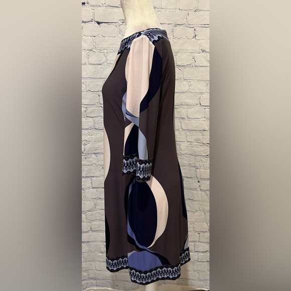 DONNA MORGAN SZ 8 Pretty Violets-Purple-Brown Boat Neck Tunic 1 Layer Dress - Picture 3 of 5